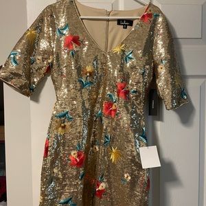 Let It Shine Gold Floral Embroidered Sequin Bodycon Dress